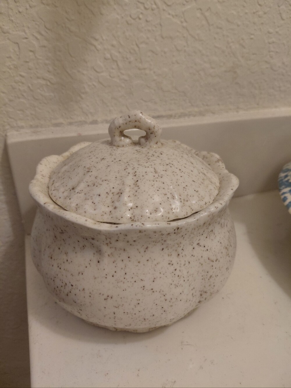Speckled White Ceramic Lidded Jar - Home Art
